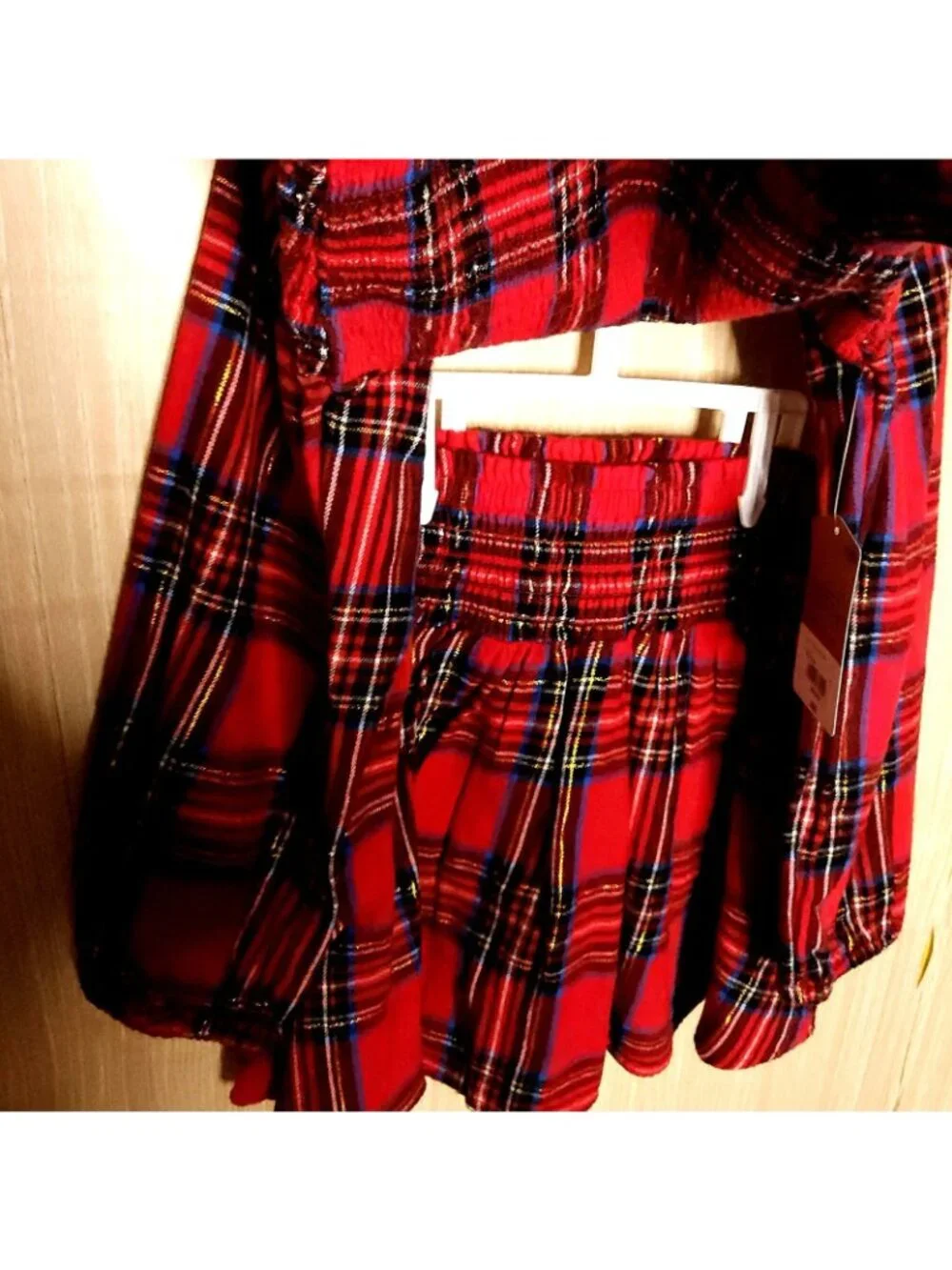 Therabouts Girls New Red Plaid Long Sleeve Top And Skirt Outfit 6-6X